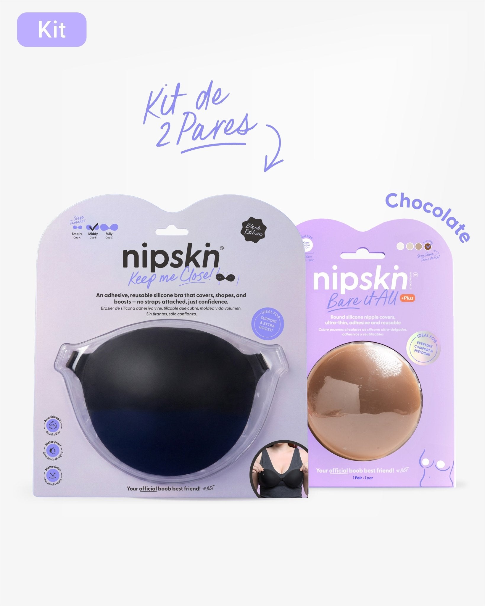 Kit Brasier Adhesivo + Cubre Pezón de Silicona (Talla PLUS) - Nipskin® - Nipskin ES