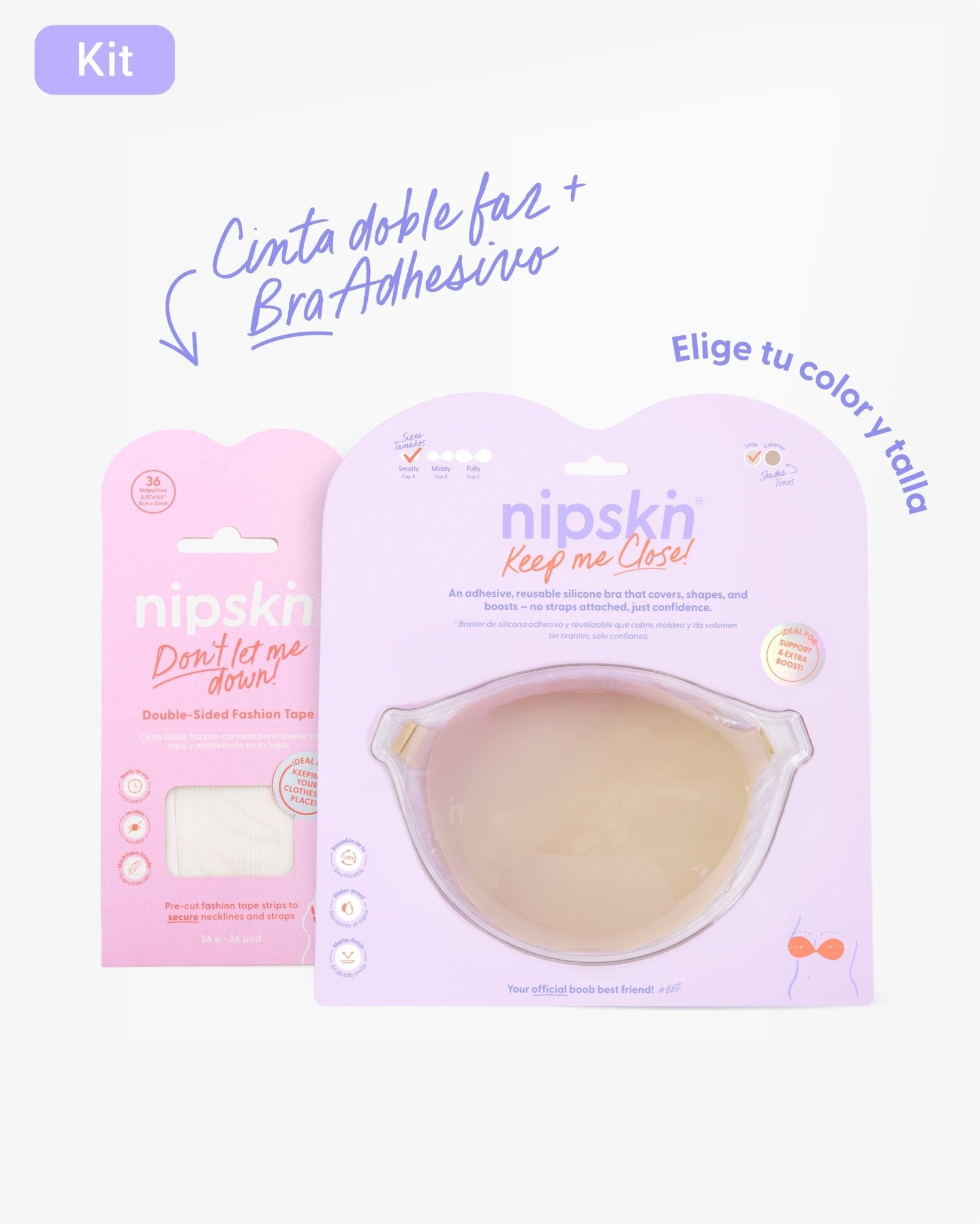Kit Brasier Adhesivo de Silicona, Keep Me Close + Cinta Doble Faz - Nipskin® - Nipskin ES