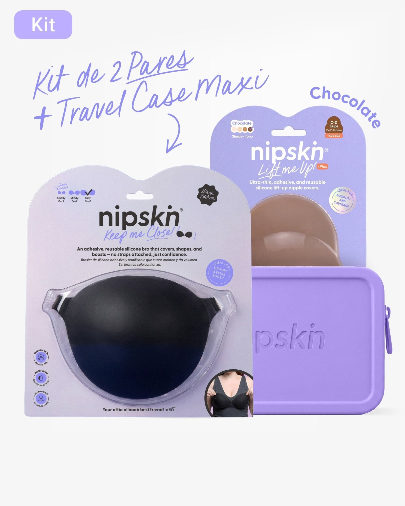 Kit Brasier Adhesivo Negro + Copas Para Levantar busto + Estuche - Nipskin® - Nipskin ES