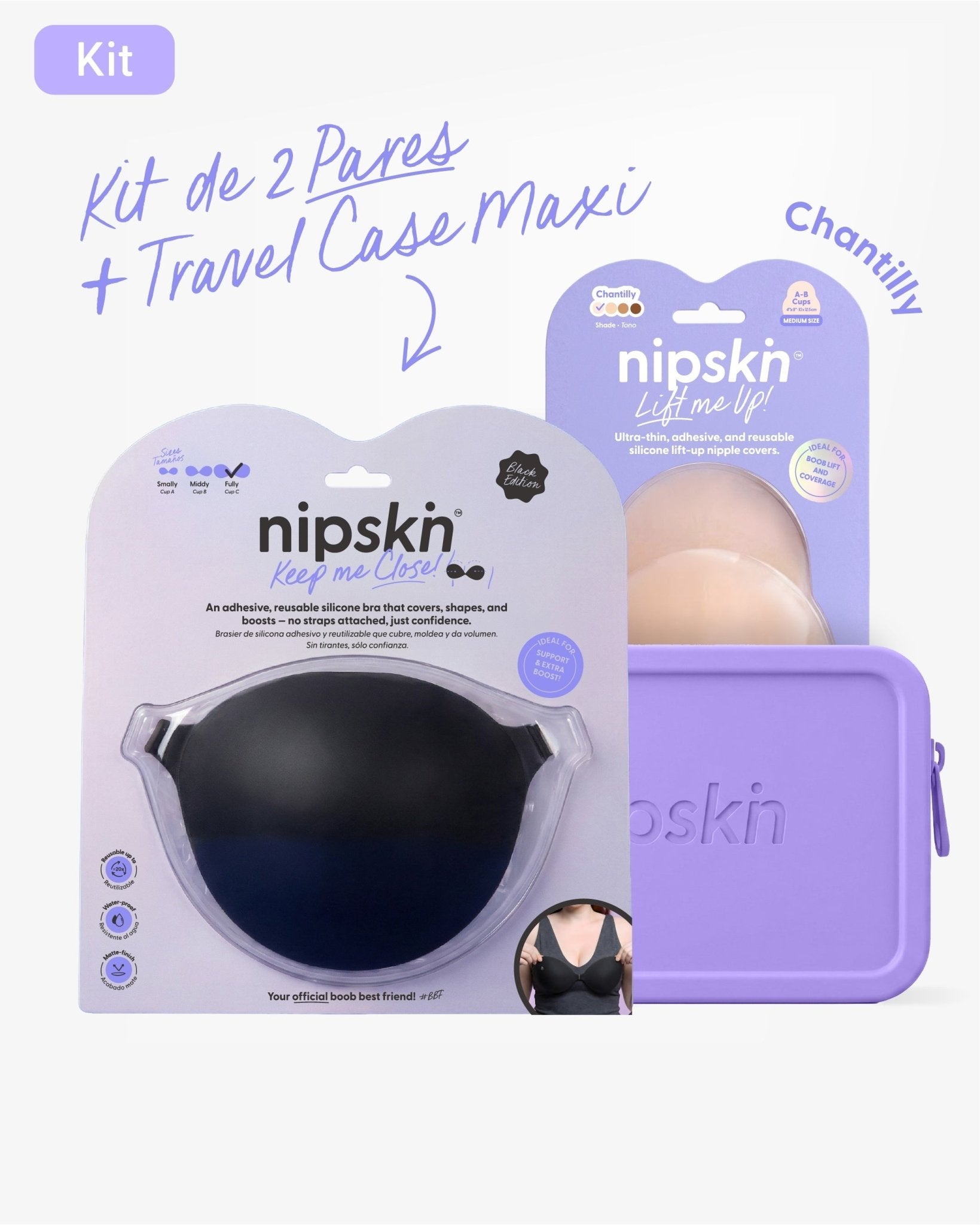 Kit Brasier Adhesivo Negro + Copas Para Levantar busto + Estuche - Nipskin® - Nipskin ES