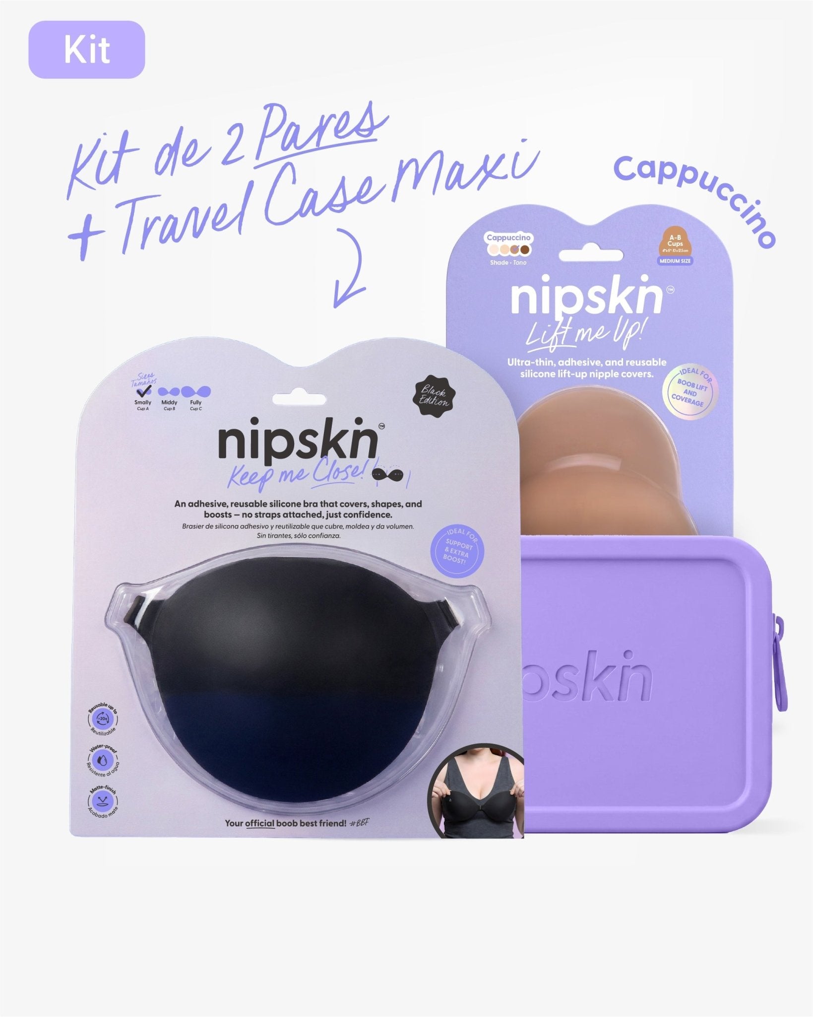 Kit Brasier Adhesivo Negro + Copas Para Levantar busto + Estuche - Nipskin® - Nipskin ES