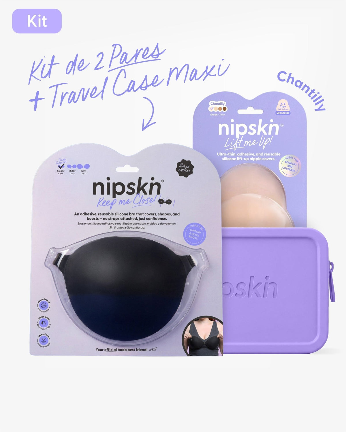 Kit Brasier Adhesivo Negro + Copas Para Levantar busto + Estuche - Nipskin® - Nipskin ES