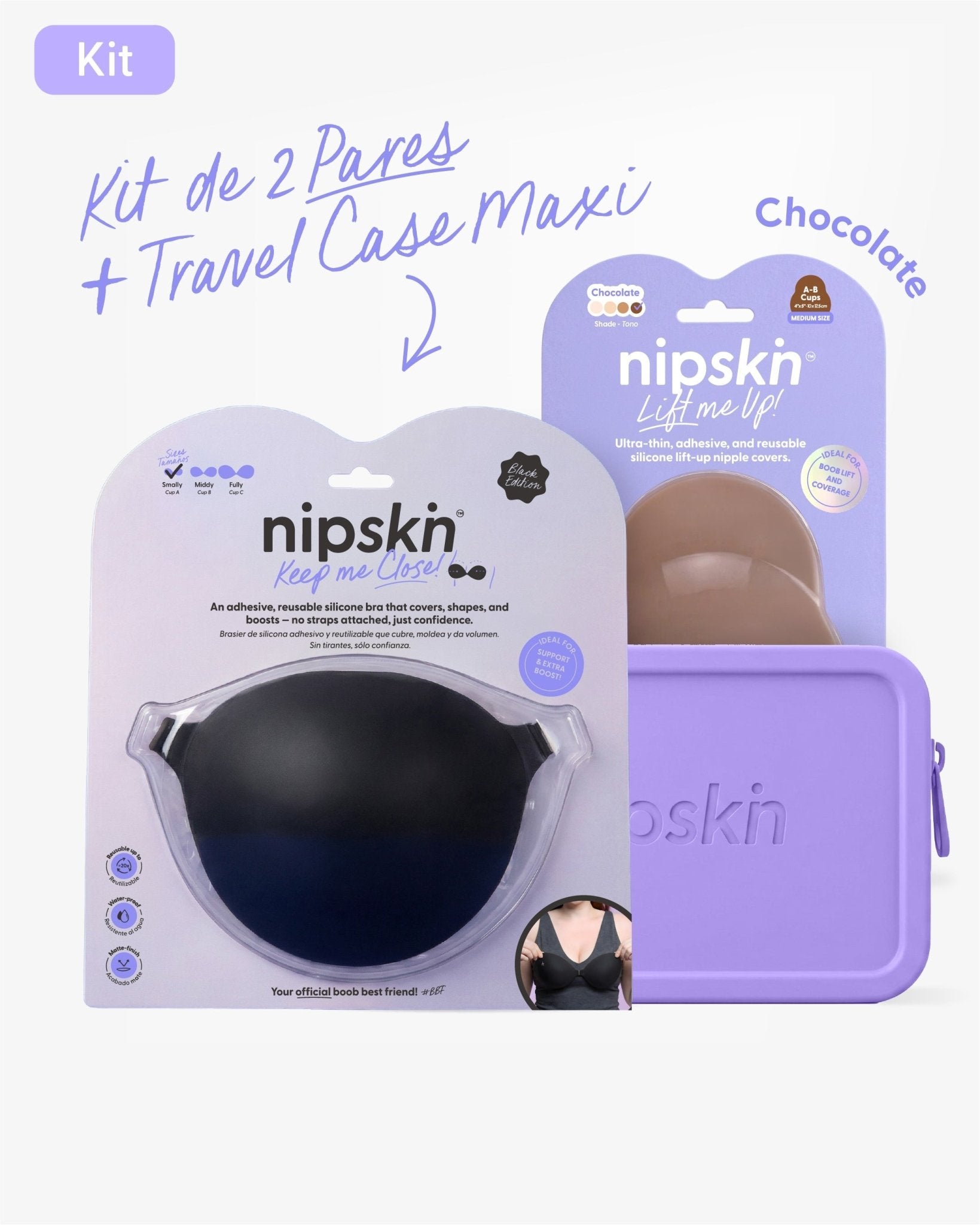Kit Brasier Adhesivo Negro + Copas Para Levantar busto + Estuche - Nipskin® - Nipskin ES