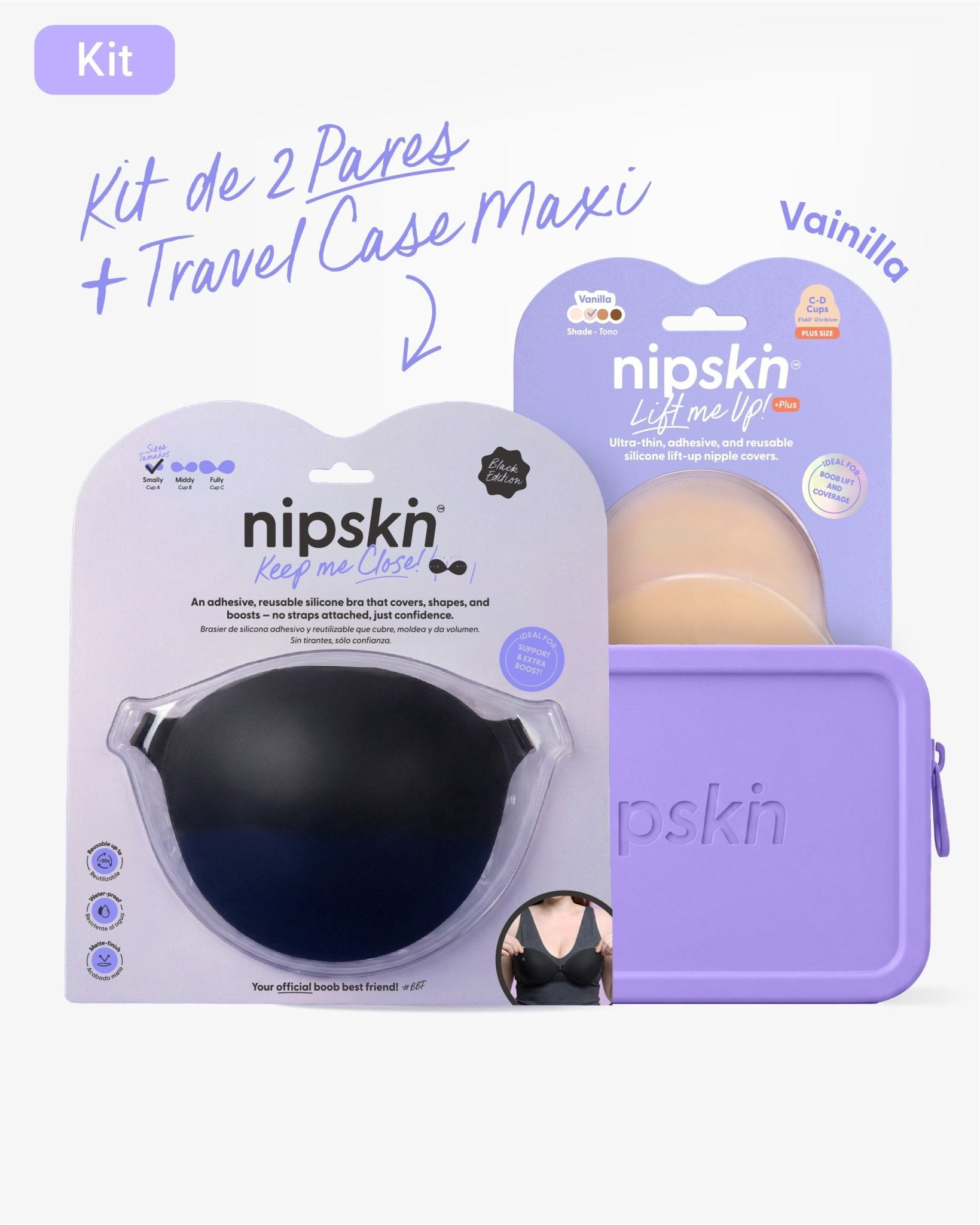Kit Brasier Adhesivo Negro + Copas Para Levantar busto + Estuche - Nipskin® - Nipskin ES