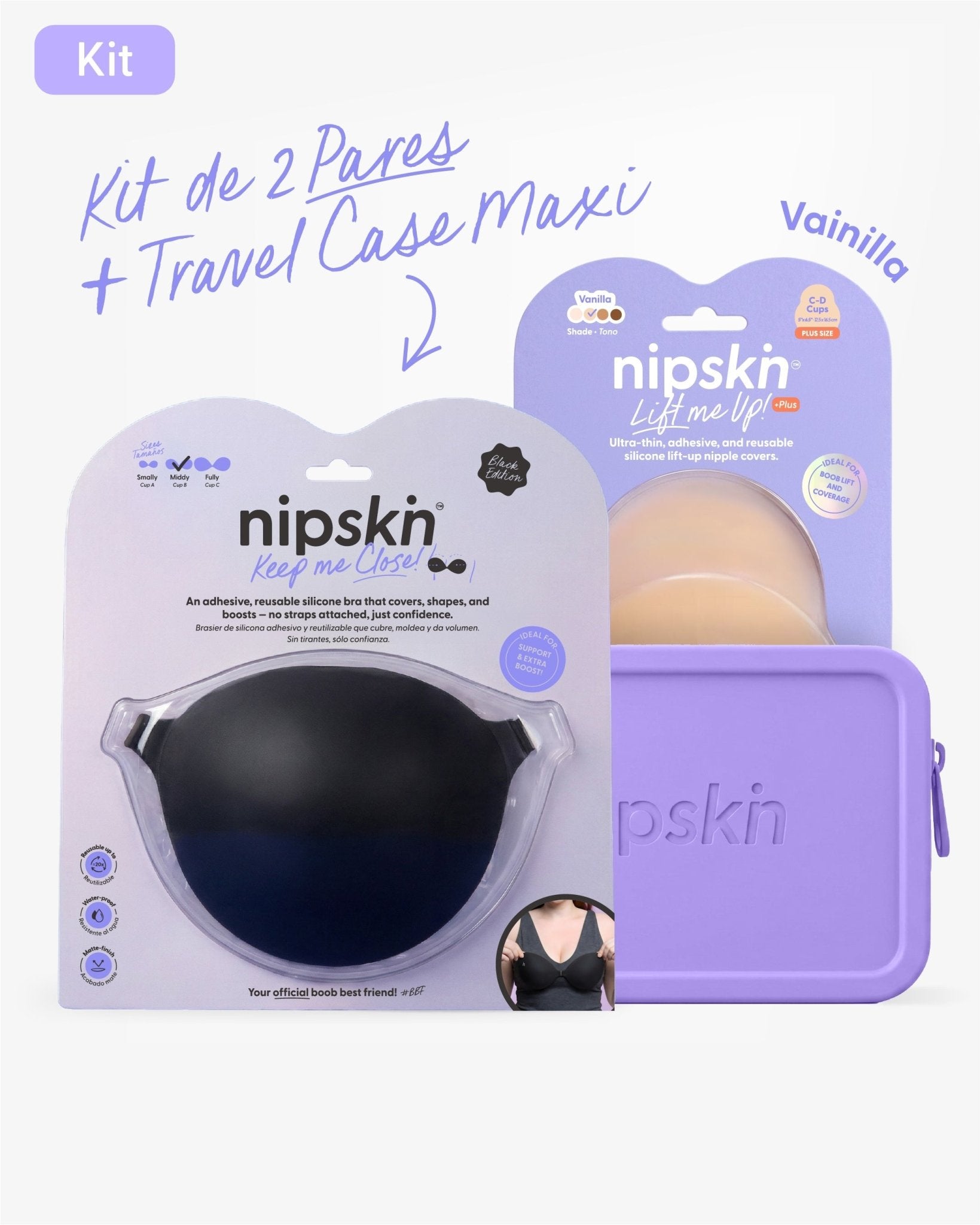 Kit Brasier Adhesivo Negro + Copas Para Levantar busto + Estuche - Nipskin® - Nipskin ES