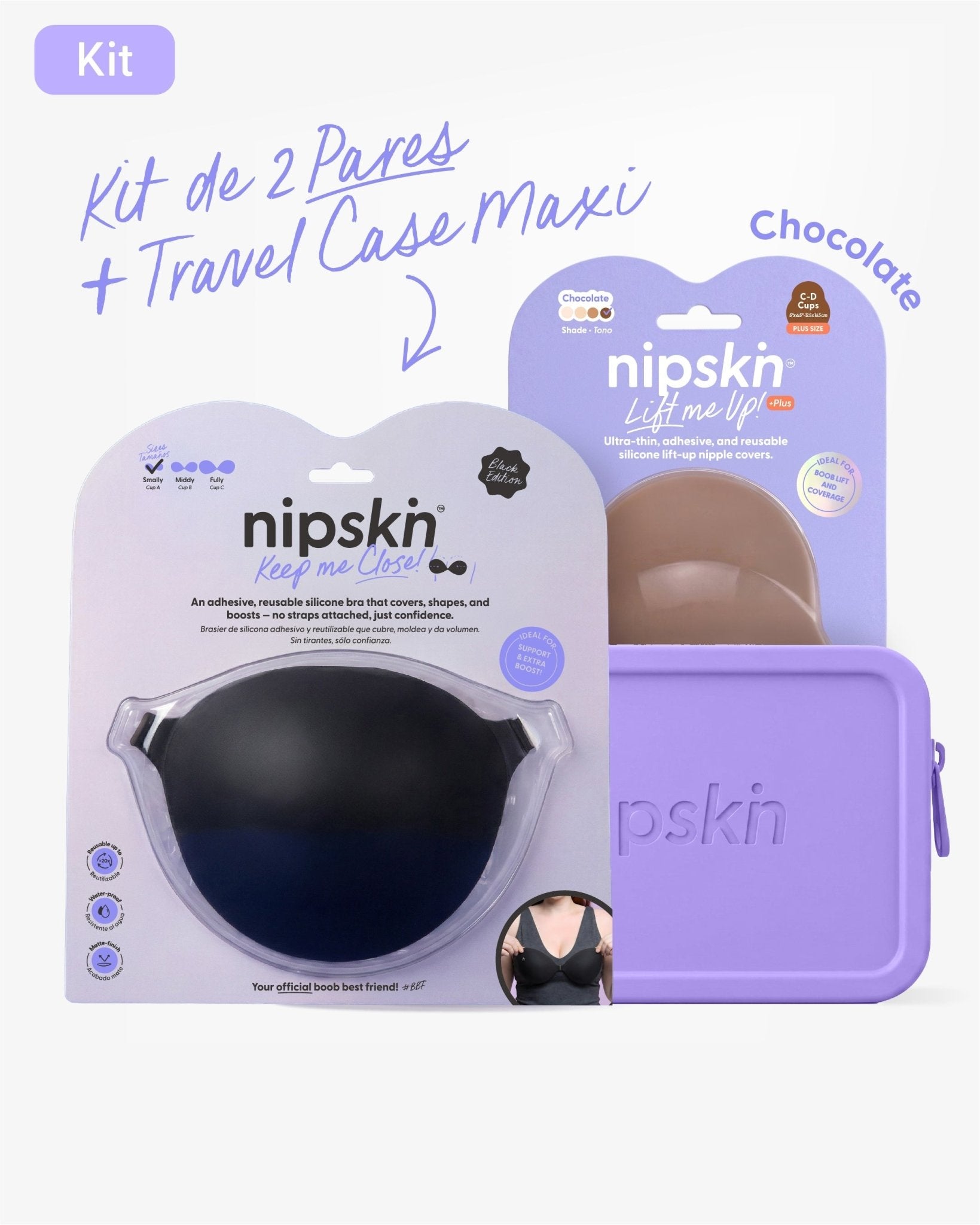 Kit Brasier Adhesivo Negro + Copas Para Levantar busto + Estuche - Nipskin® - Nipskin ES