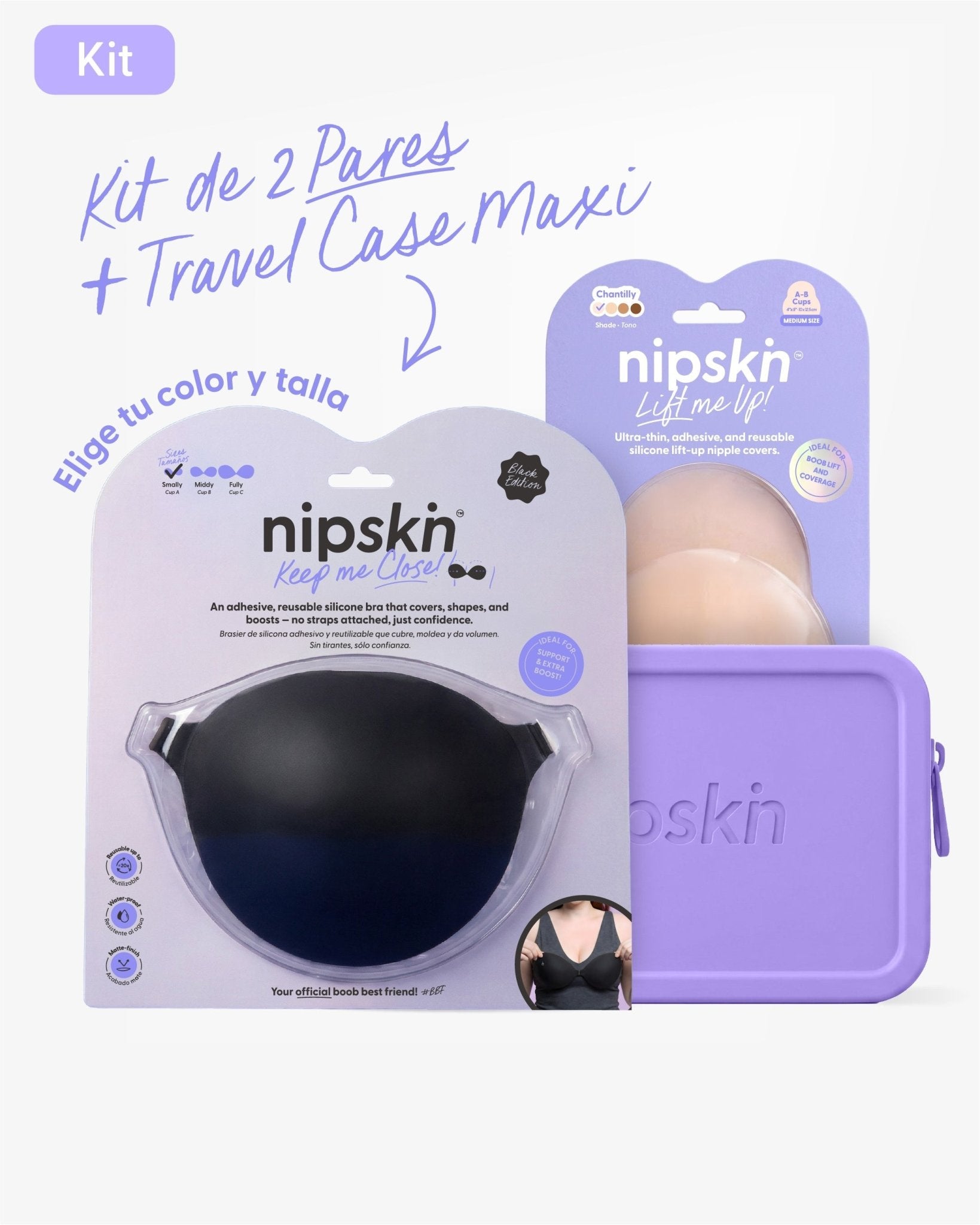 Kit Brasier Adhesivo Negro + Copas Para Levantar busto + Estuche - Nipskin® - Nipskin ES