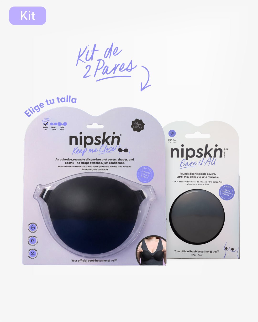 Kit Brasier Adhesivo Negro+ Cubre Pezón de Silicona Negro - Nipskin® - Nipskin ES