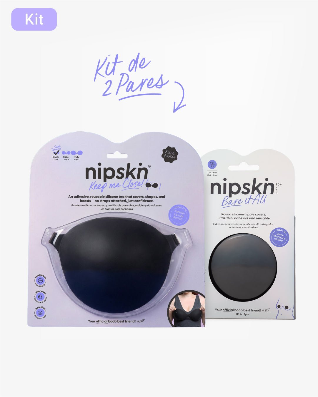 Kit Brasier Adhesivo Negro+ Cubre Pezón de Silicona Negro - Nipskin® - Nipskin ES