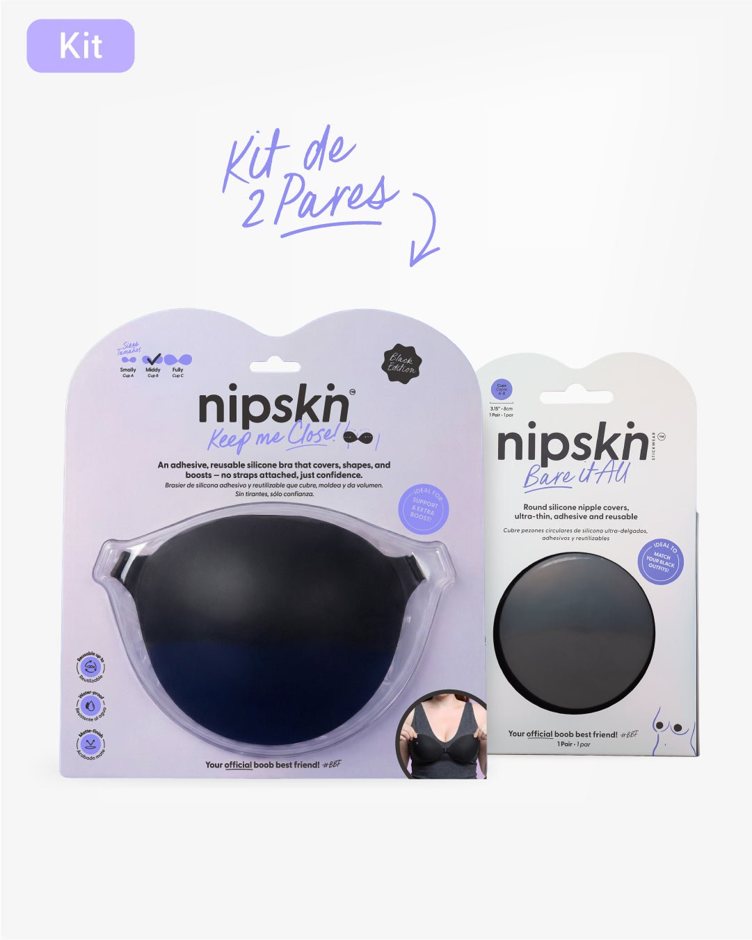 Kit Brasier Adhesivo Negro+ Cubre Pezón de Silicona Negro - Nipskin® - Nipskin ES