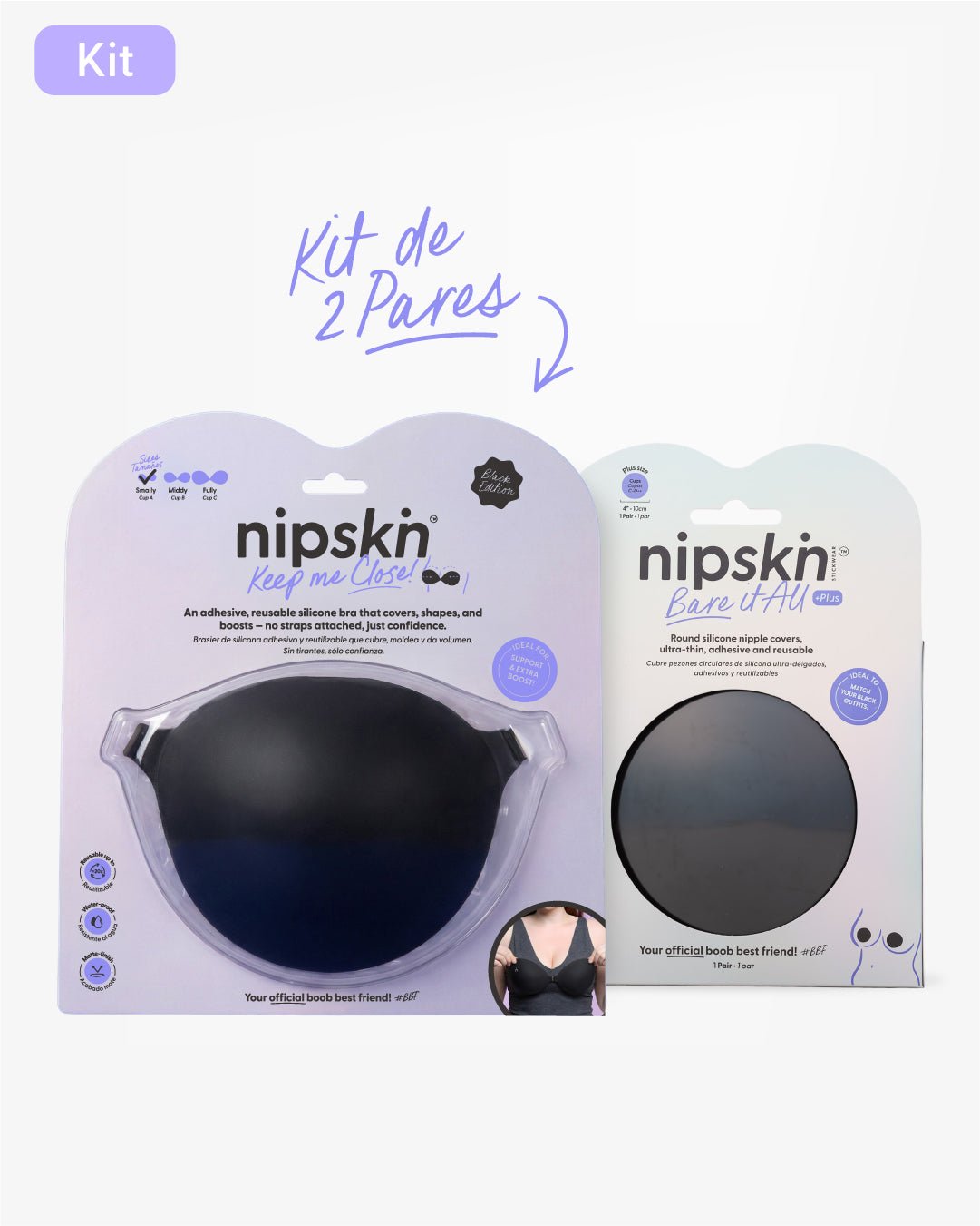 Kit Brasier Adhesivo Negro+ Cubre Pezón de Silicona Negro - Nipskin® - Nipskin ES