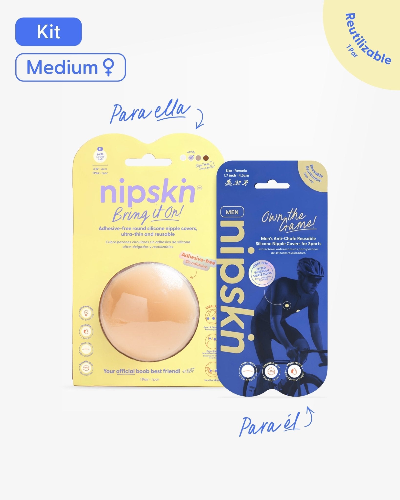 Kit Cubrepezones Pareja: Anti - Roce (Él) + Sin Adhesivo (Ella) - Nipskin® - Nipskin ES