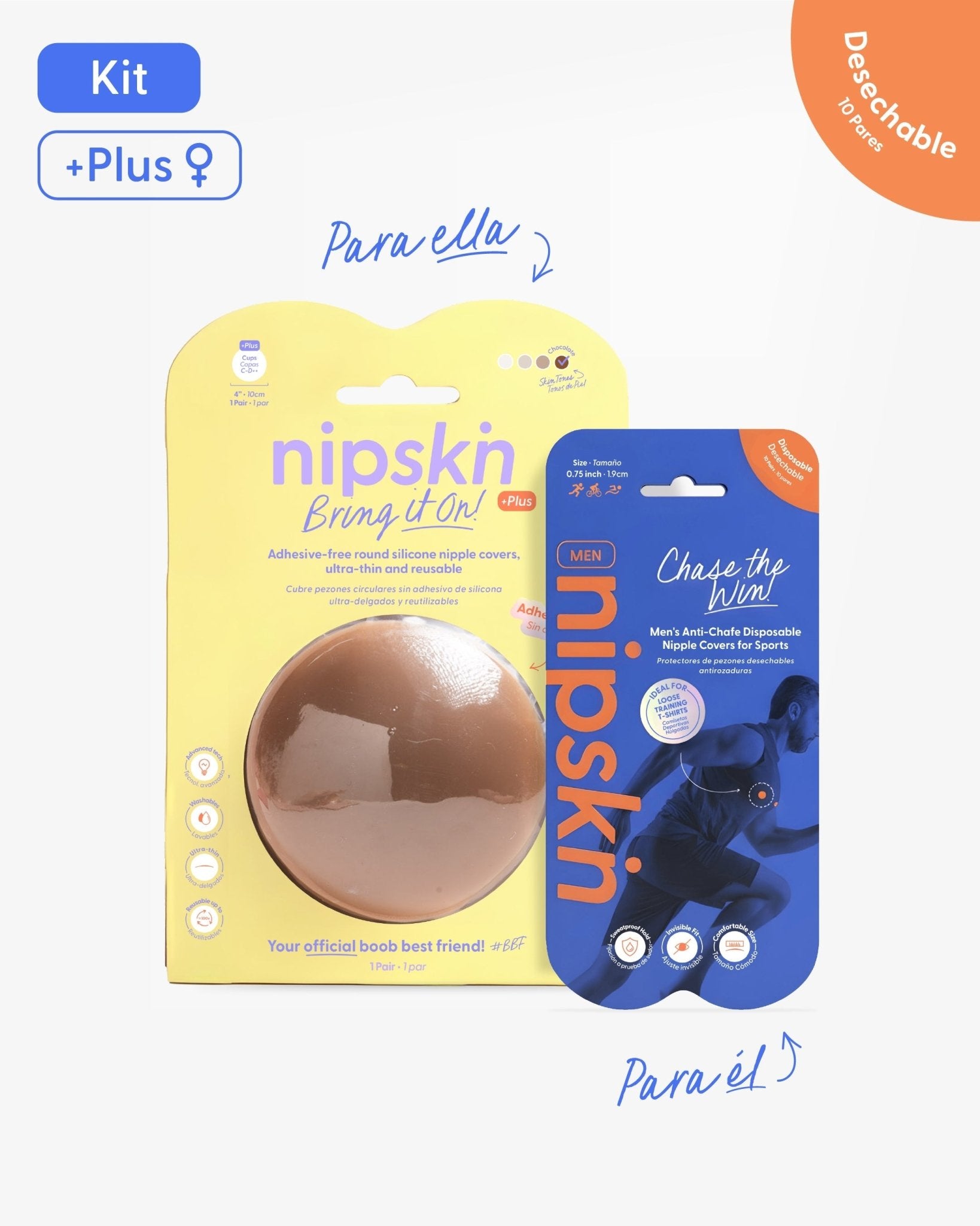 Kit Cubrepezones Pareja: Anti - Roce (Él) + Sin Adhesivo (Ella) - Nipskin® - Nipskin ES