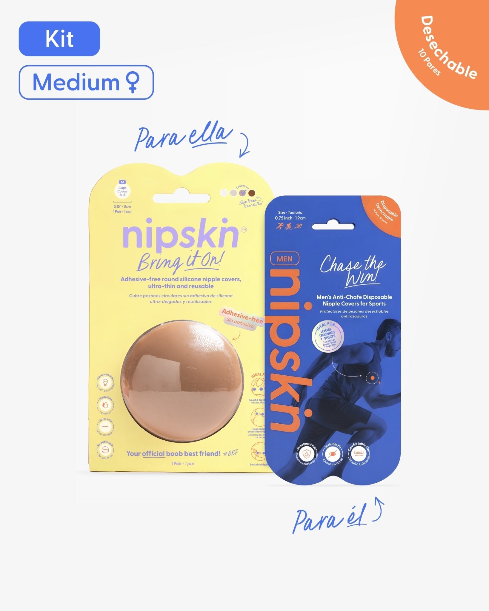 Kit Cubrepezones Pareja: Anti - Roce (Él) + Sin Adhesivo (Ella) - Nipskin® - Nipskin ES
