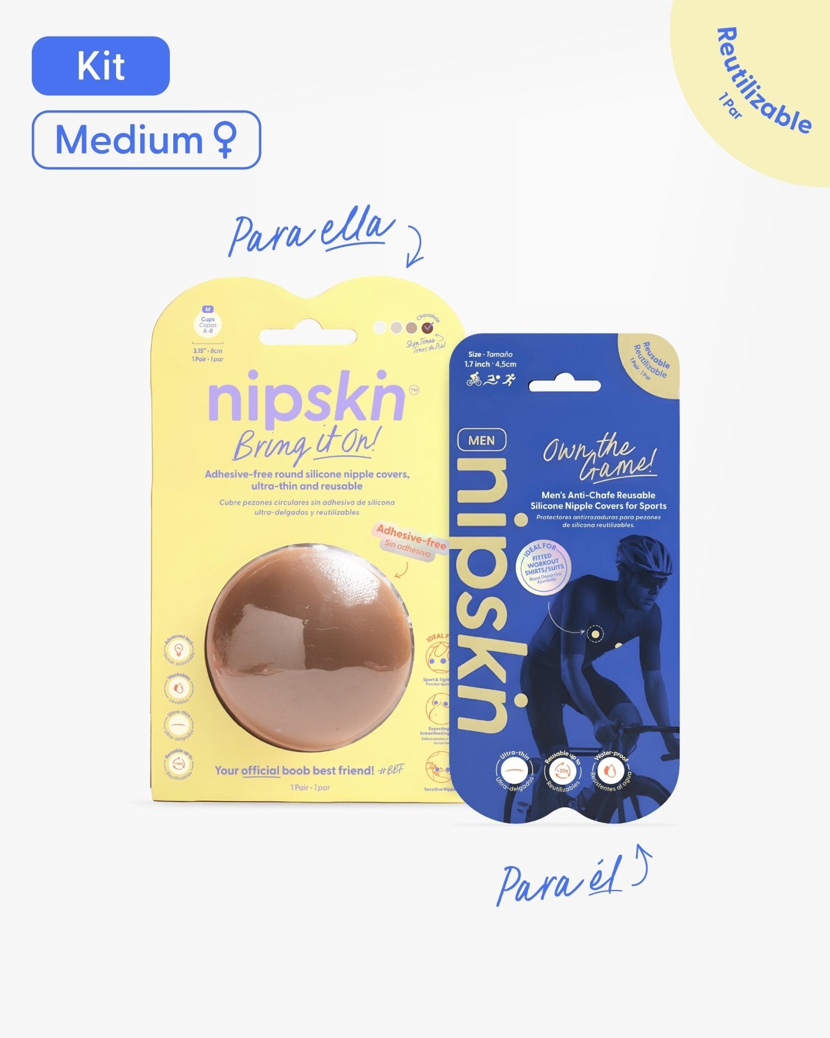 Kit Cubrepezones Pareja: Anti - Roce (Él) + Sin Adhesivo (Ella) - Nipskin® - Nipskin ES