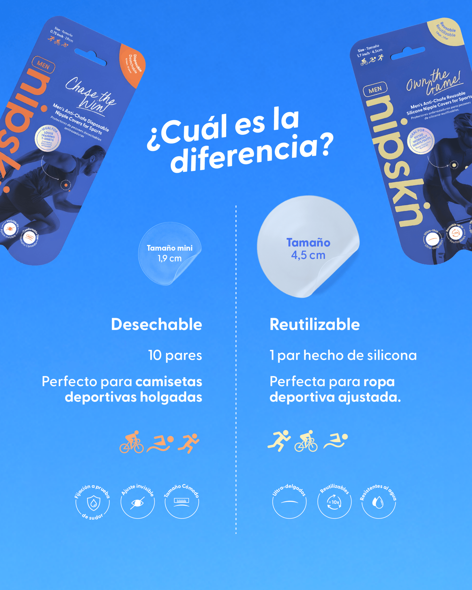 Kit Cubrepezones Pareja: Anti - Roce (Él) + Sin Adhesivo (Ella) - Nipskin® - Nipskin ES